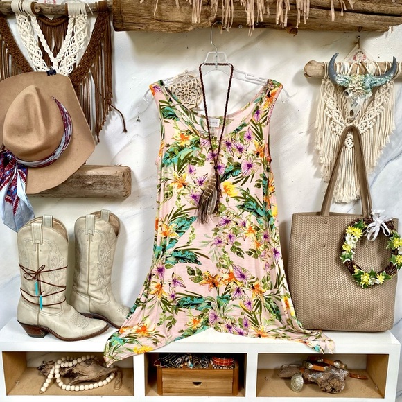 Anthropologie Cupio boho tunic floral tank w resort tropical vacay vibe - Picture 1 of 11